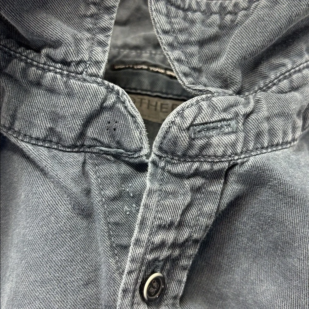 MOTHER Gray collard button down linnen blend long sleeve pocket shirt S - Picture 13 of 13